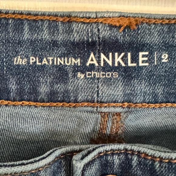 Chico’s Platinum Ankle Jeans – Distressed Lace Detail, Size 2 - Picture 1 of 7